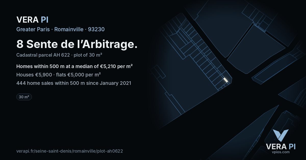 8 Sente de l’Arbitrage, Romainville at night – the plot lit, the parcels around coloured by the prices near them