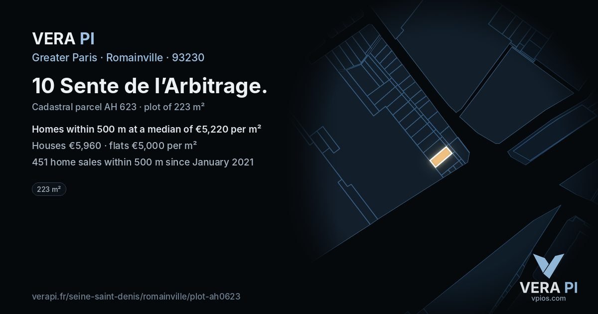 10 Sente de l’Arbitrage, Romainville at night – the plot lit, the parcels around coloured by the prices near them