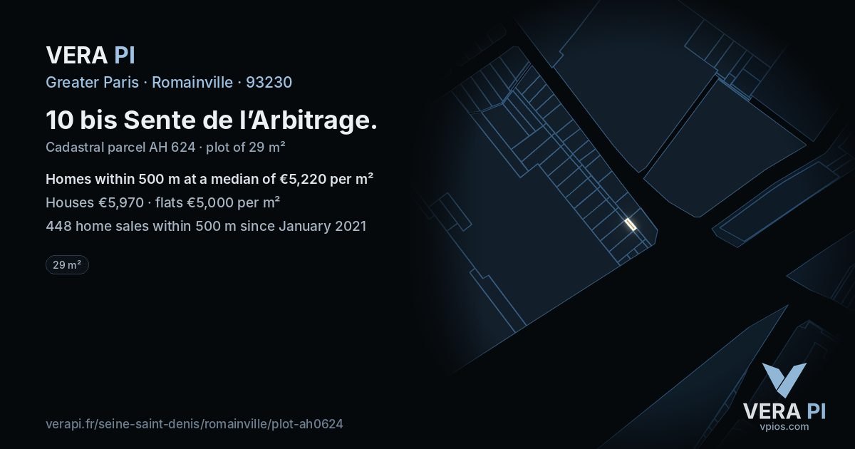 10 bis Sente de l’Arbitrage, Romainville at night – the plot lit, the parcels around coloured by the prices near them