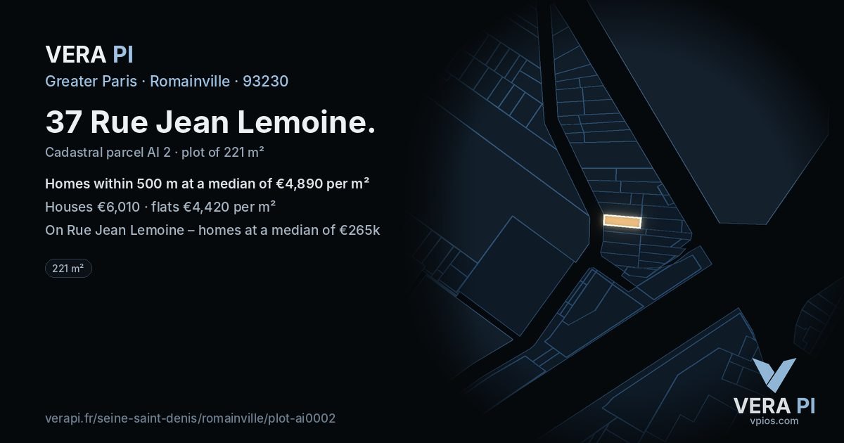 37 Rue Jean Lemoine, Romainville at night – the plot lit, the parcels around coloured by the prices near them