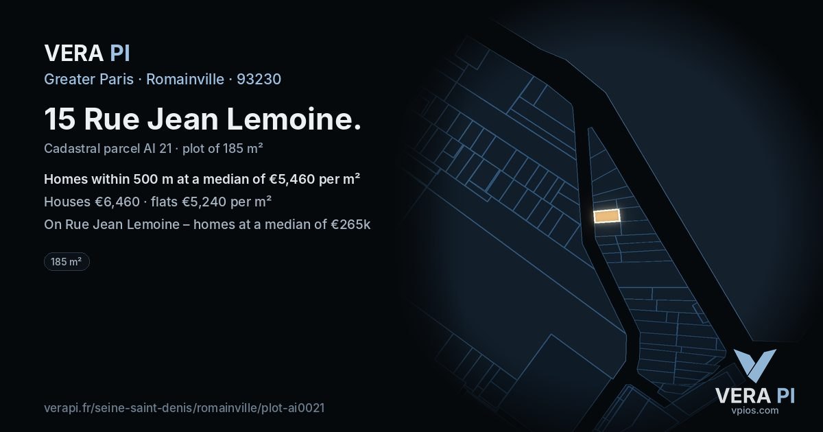 15 Rue Jean Lemoine, Romainville at night – the plot lit, the parcels around coloured by the prices near them