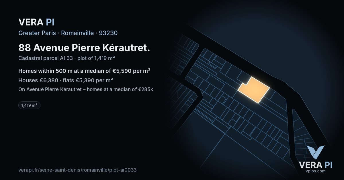 88 Avenue Pierre Kérautret, Romainville at night – the plot lit, the parcels around coloured by the prices near them
