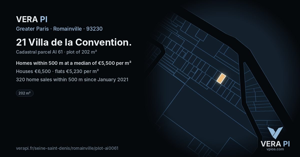 21 Villa de la Convention, Romainville at night – the plot lit, the parcels around coloured by the prices near them