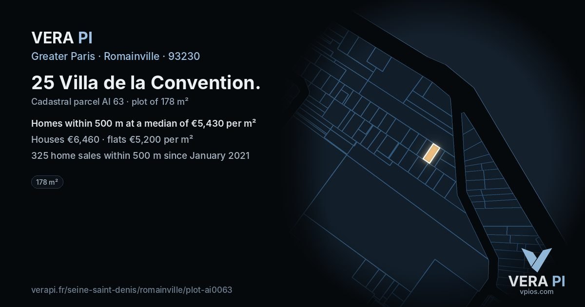 25 Villa de la Convention, Romainville at night – the plot lit, the parcels around coloured by the prices near them