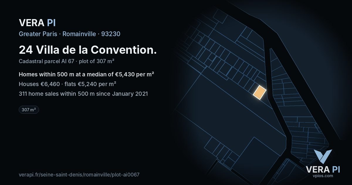 24 Villa de la Convention, Romainville at night – the plot lit, the parcels around coloured by the prices near them