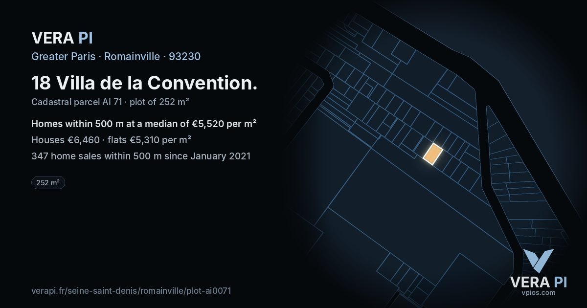 18 Villa de la Convention, Romainville at night – the plot lit, the parcels around coloured by the prices near them