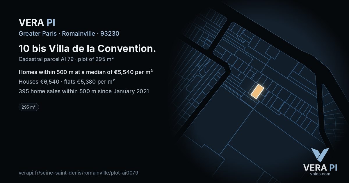 10 bis Villa de la Convention, Romainville at night – the plot lit, the parcels around coloured by the prices near them