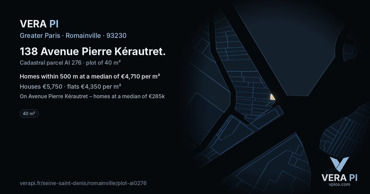 138 Avenue Pierre Kérautret, Romainville at night – the plot lit, the parcels around coloured by the prices near them