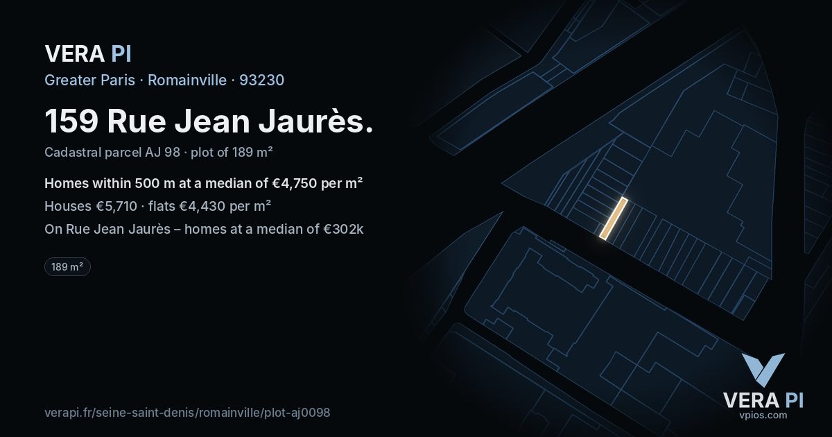 159 Rue Jean Jaurès, Romainville at night – the plot lit, the parcels around coloured by the prices near them