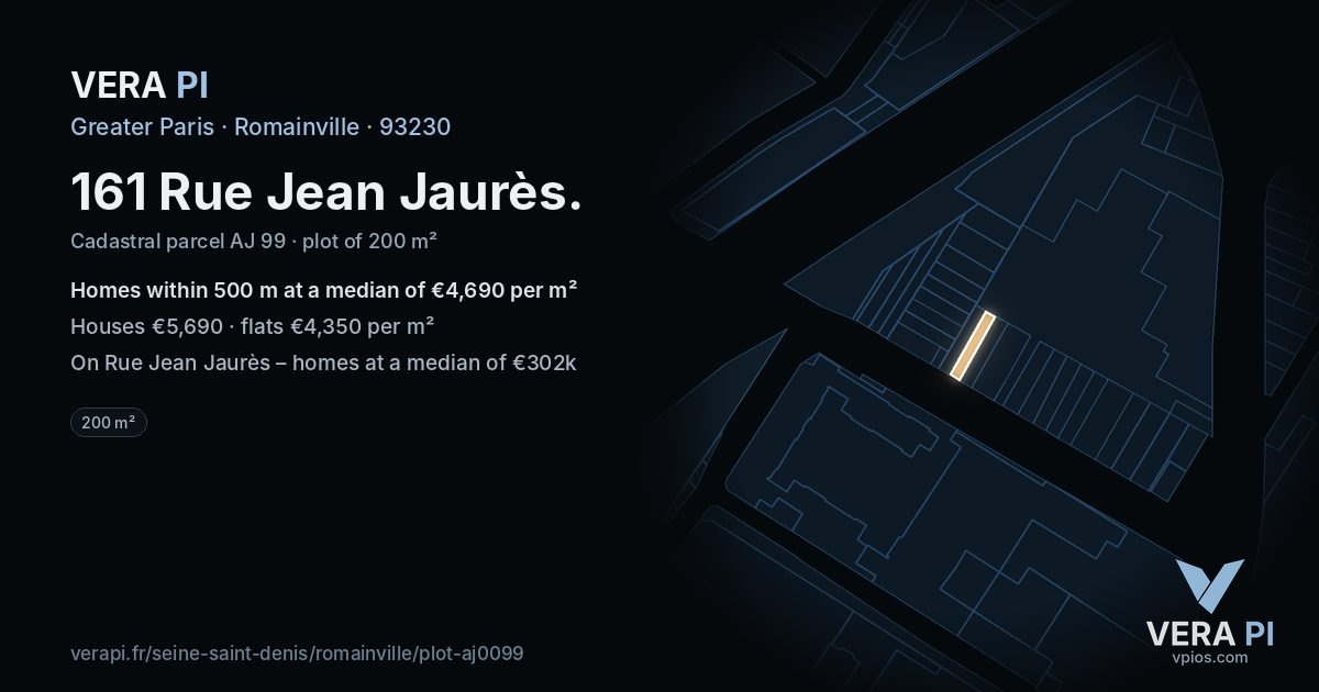 161 Rue Jean Jaurès, Romainville at night – the plot lit, the parcels around coloured by the prices near them