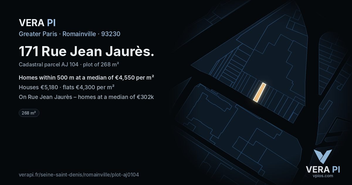 171 Rue Jean Jaurès, Romainville at night – the plot lit, the parcels around coloured by the prices near them