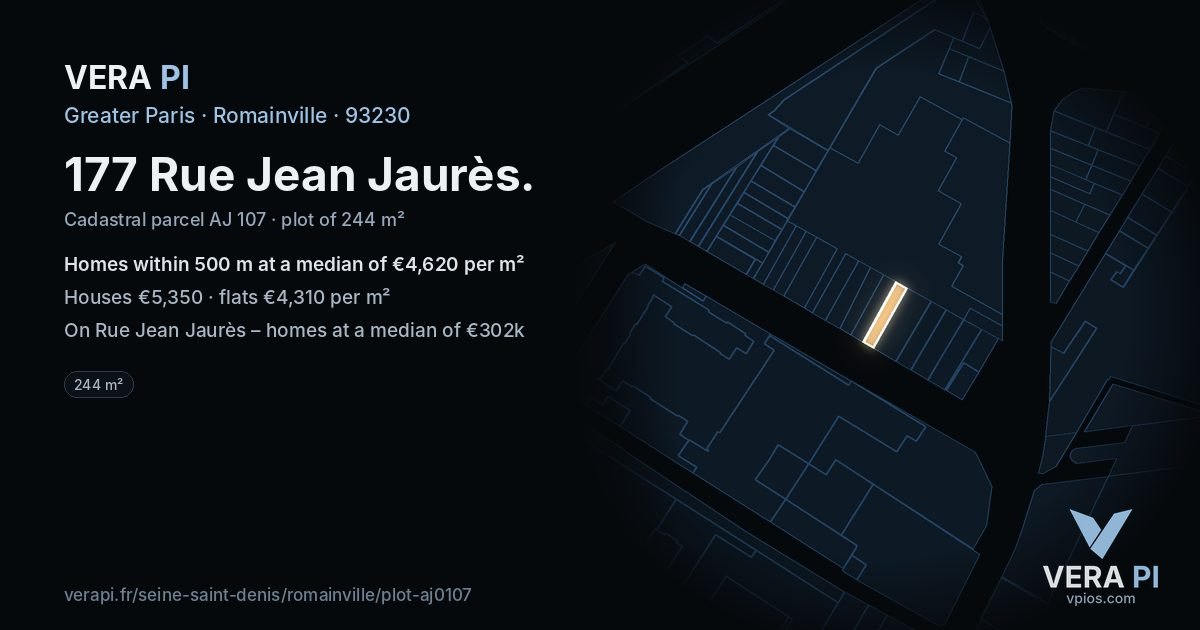 177 Rue Jean Jaurès, Romainville at night – the plot lit, the parcels around coloured by the prices near them