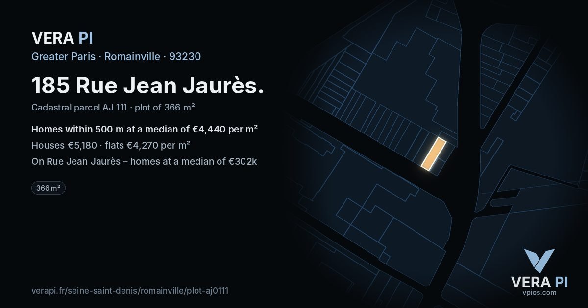 185 Rue Jean Jaurès, Romainville at night – the plot lit, the parcels around coloured by the prices near them