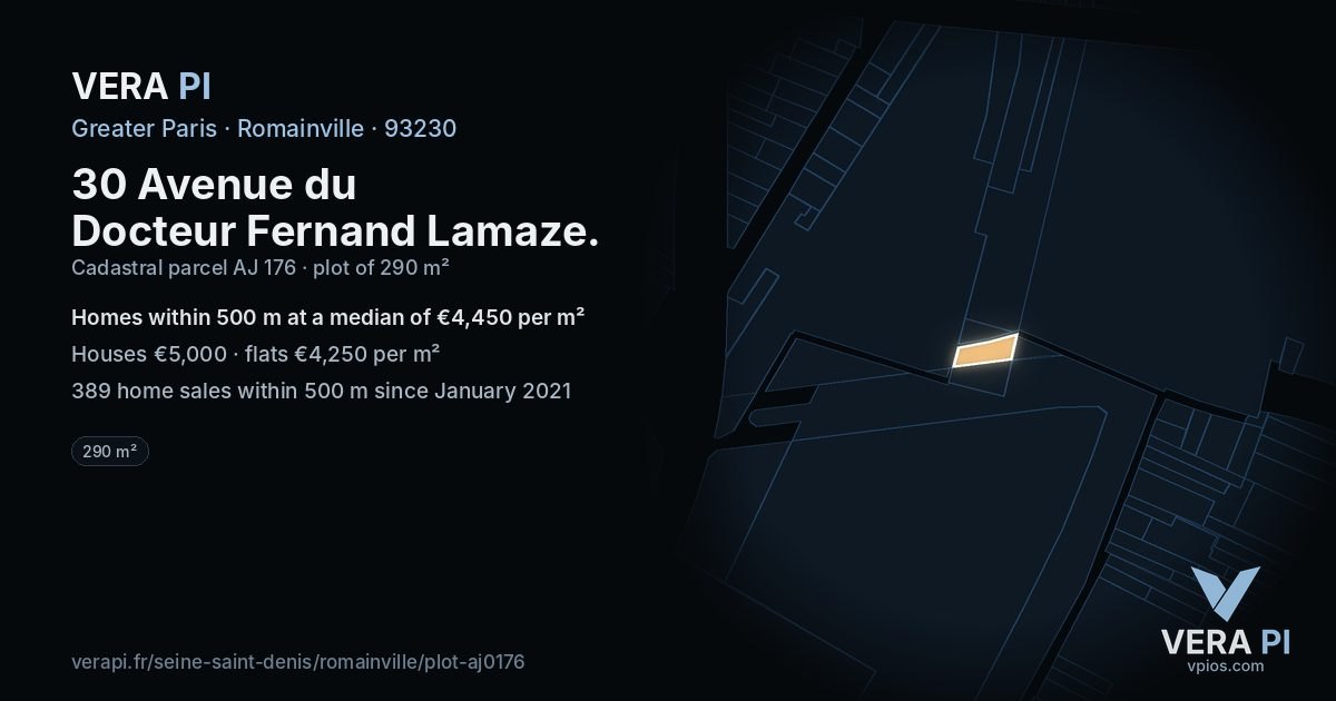 30 Avenue du Docteur Fernand Lamaze, Romainville at night – the plot lit, the parcels around coloured by the prices near them