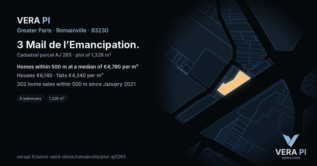 3 Mail de l’Emancipation, Romainville at night – the plot lit, the parcels around coloured by the prices near them