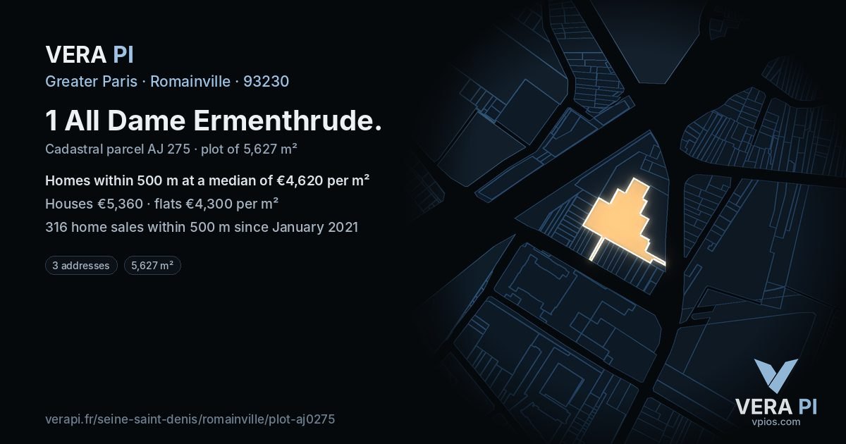 1 All Dame Ermenthrude, Romainville at night – the plot lit, the parcels around coloured by the prices near them