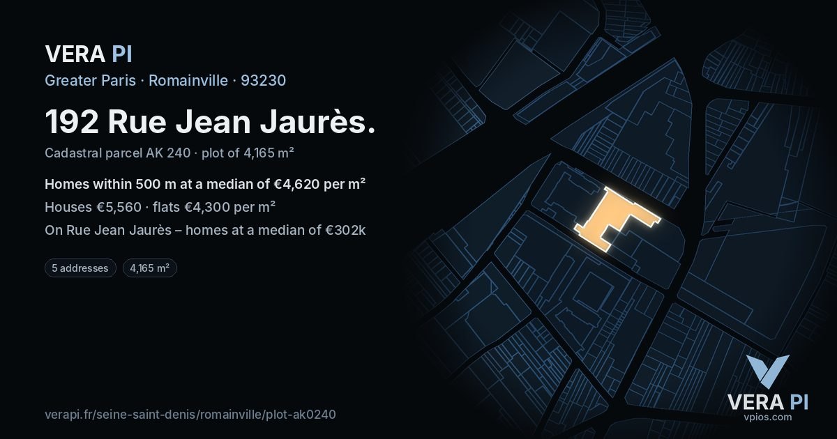 192 Rue Jean Jaurès, Romainville at night – the plot lit, the parcels around coloured by the prices near them