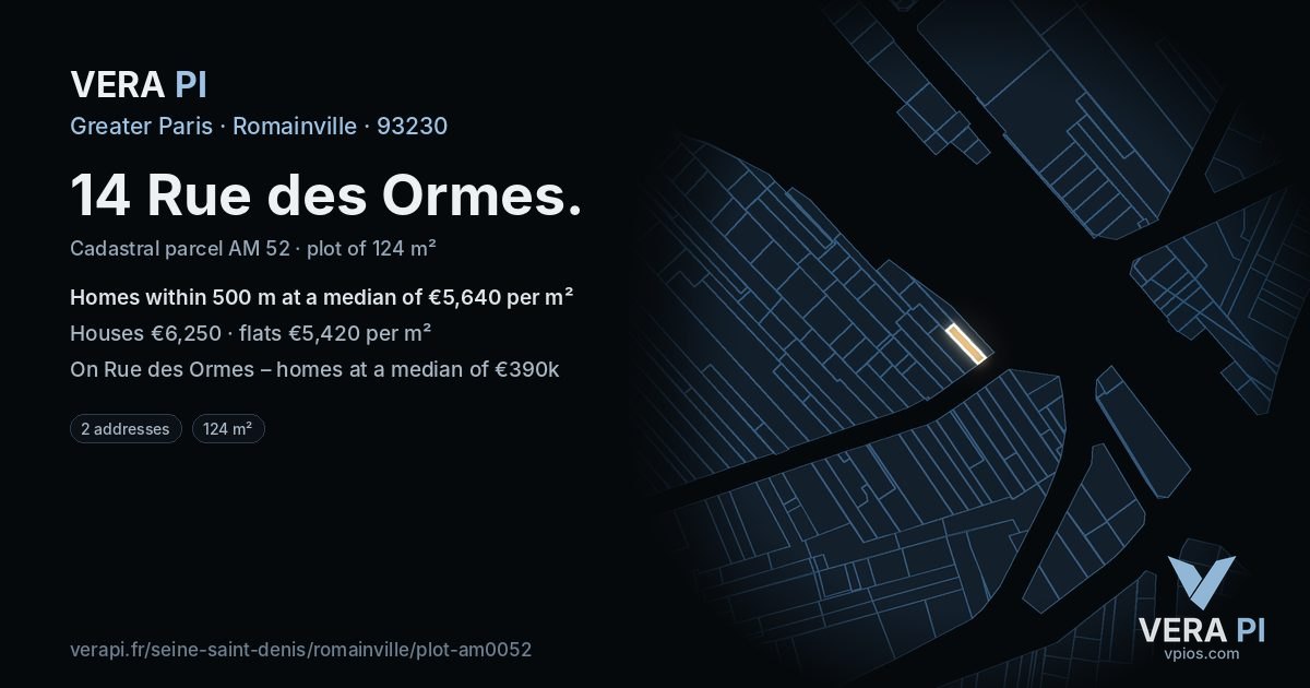 14 Rue des Ormes, Romainville at night – the plot lit, the parcels around coloured by the prices near them