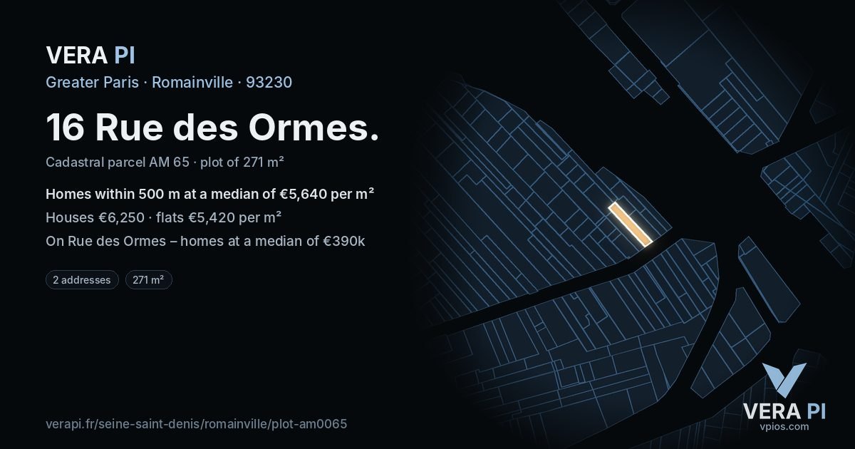 16 Rue des Ormes, Romainville at night – the plot lit, the parcels around coloured by the prices near them