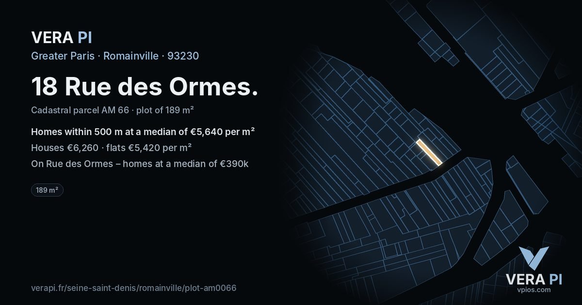 18 Rue des Ormes, Romainville at night – the plot lit, the parcels around coloured by the prices near them