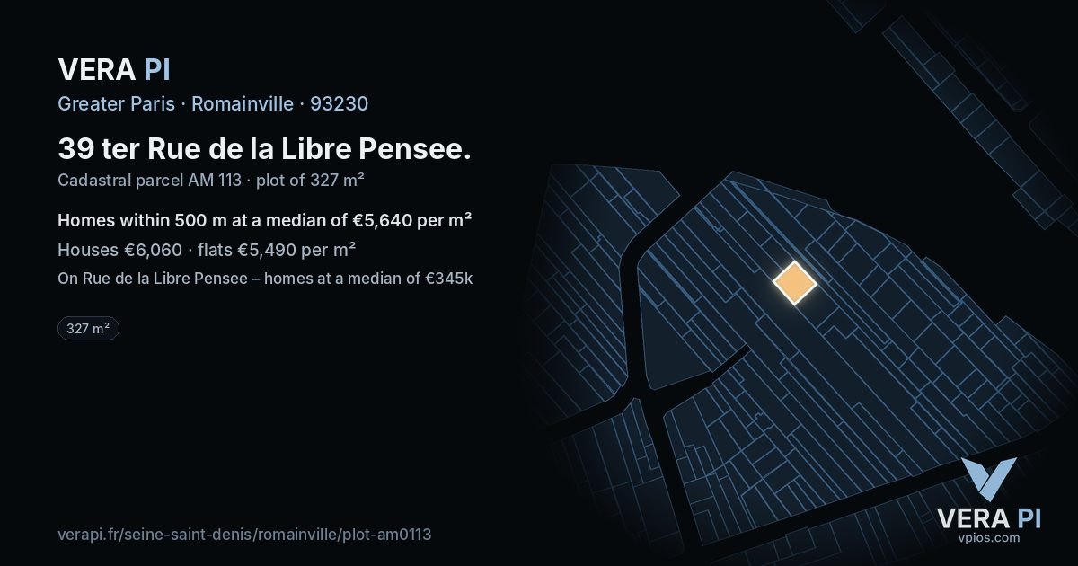 39 ter Rue de la Libre Pensee, Romainville at night – the plot lit, the parcels around coloured by the prices near them