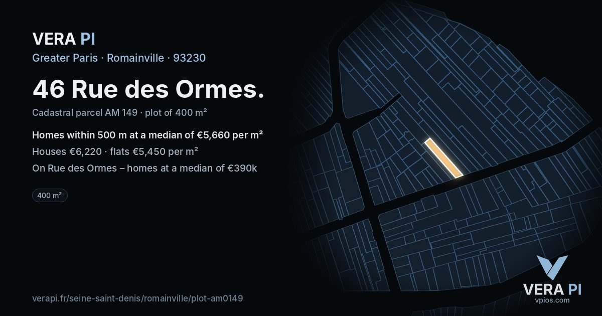46 Rue des Ormes, Romainville at night – the plot lit, the parcels around coloured by the prices near them