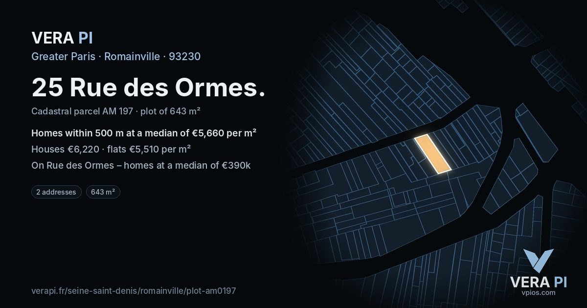 25 Rue des Ormes, Romainville at night – the plot lit, the parcels around coloured by the prices near them