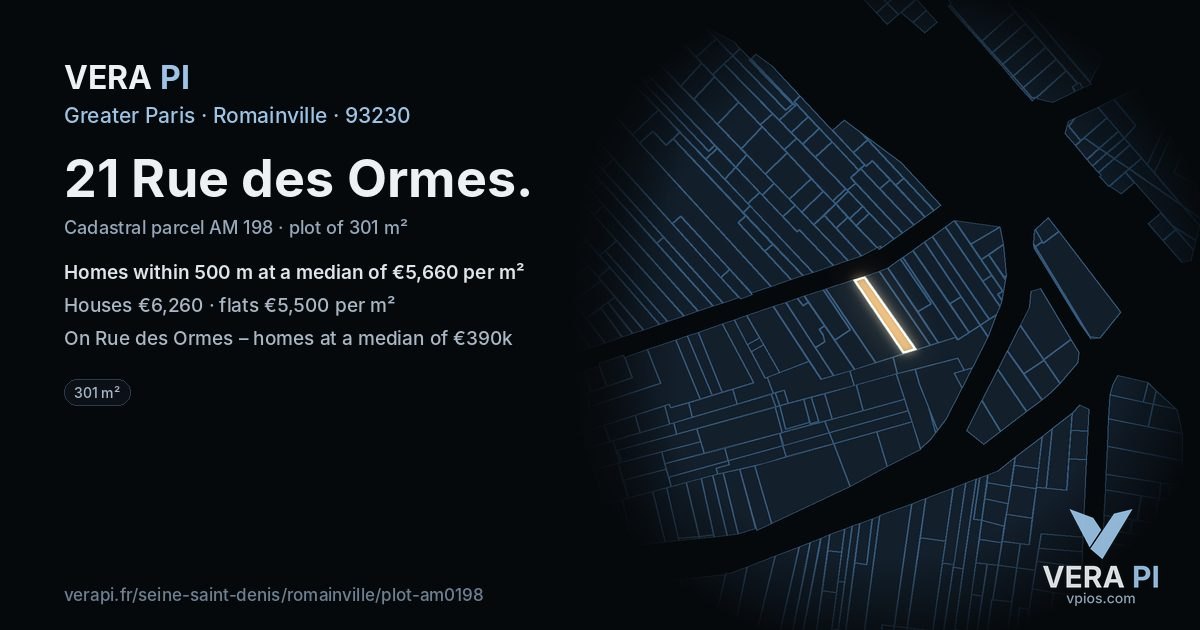 21 Rue des Ormes, Romainville at night – the plot lit, the parcels around coloured by the prices near them