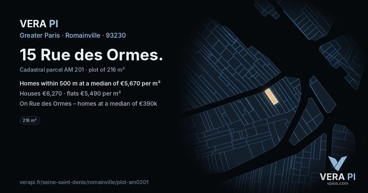 15 Rue des Ormes, Romainville at night – the plot lit, the parcels around coloured by the prices near them