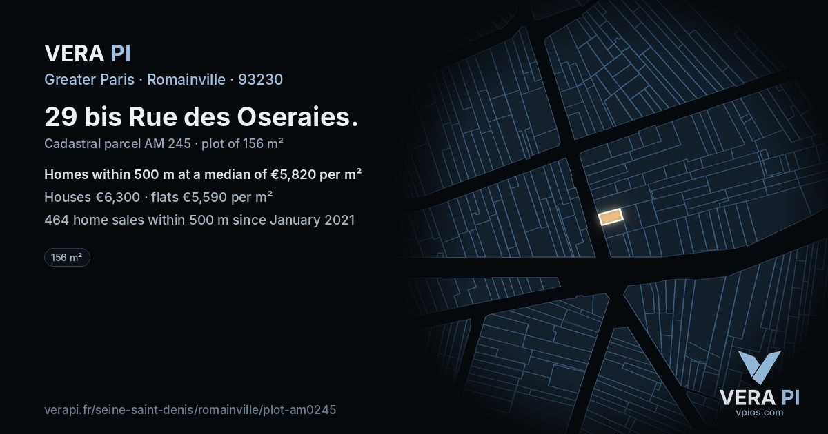 29 bis Rue des Oseraies, Romainville at night – the plot lit, the parcels around coloured by the prices near them