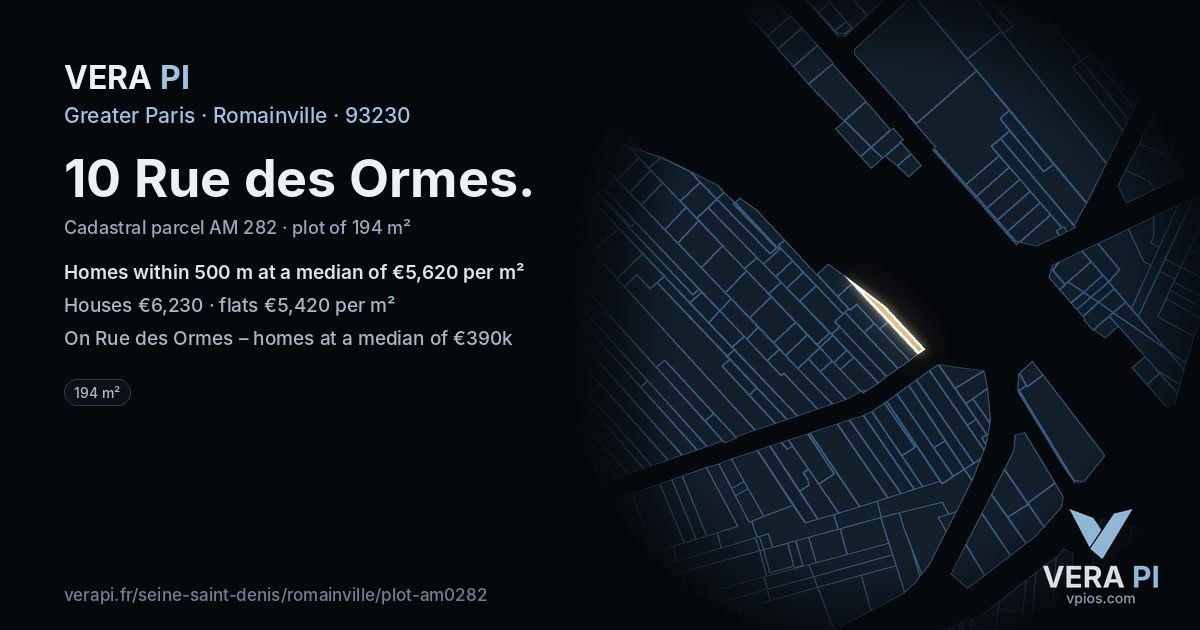 10 Rue des Ormes, Romainville at night – the plot lit, the parcels around coloured by the prices near them