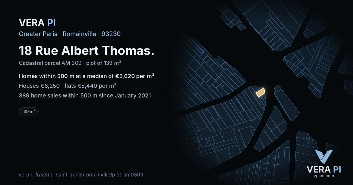 18 Rue Albert Thomas, Romainville at night – the plot lit, the parcels around coloured by the prices near them