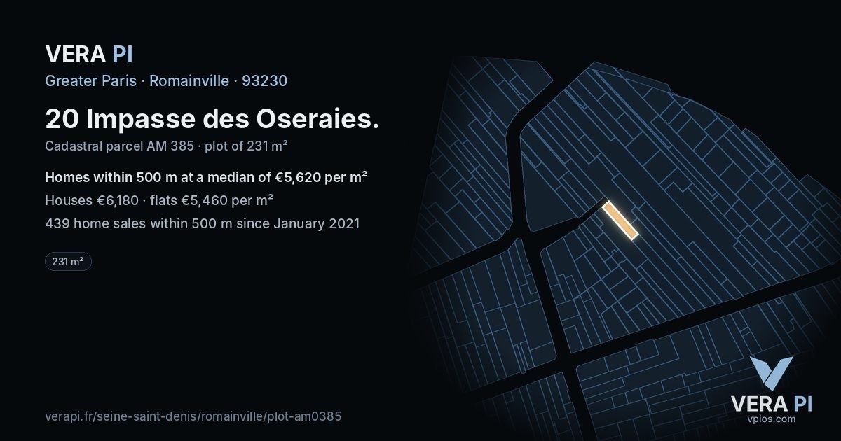 20 Impasse des Oseraies, Romainville at night – the plot lit, the parcels around coloured by the prices near them