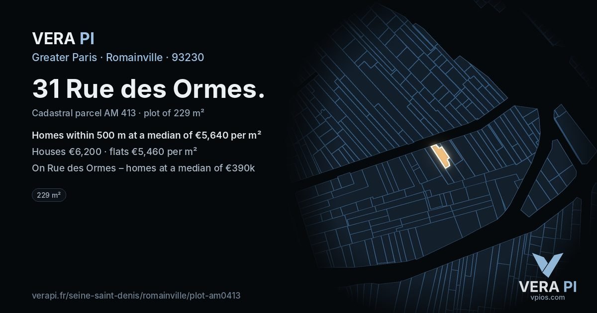31 Rue des Ormes, Romainville at night – the plot lit, the parcels around coloured by the prices near them