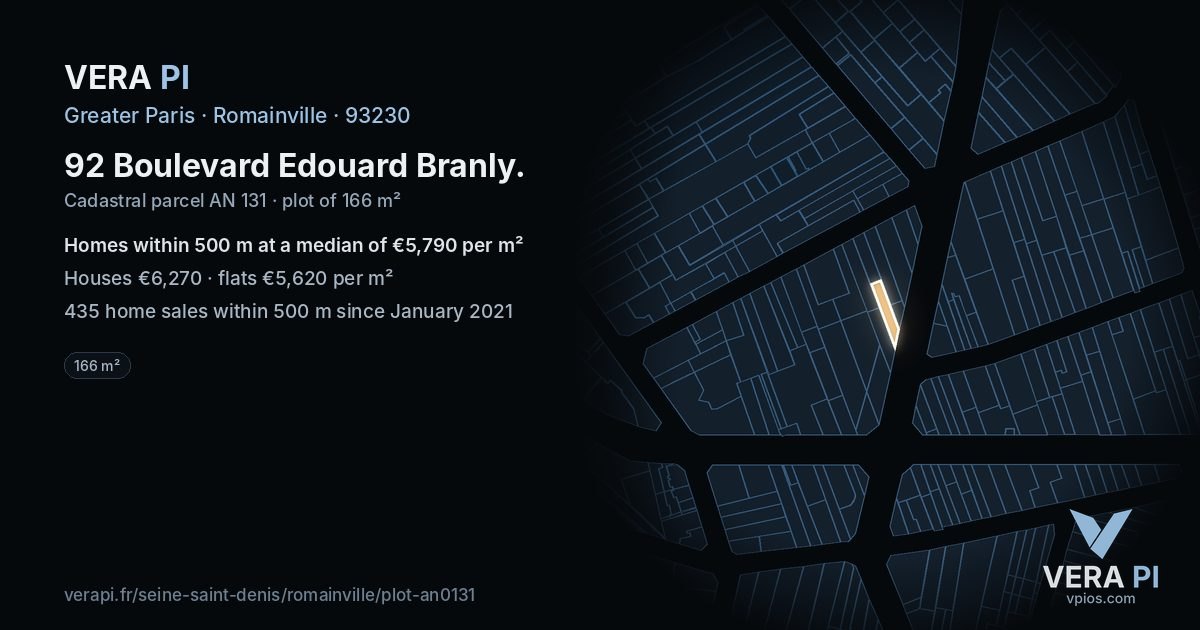 92 Boulevard Edouard Branly, Romainville at night – the plot lit, the parcels around coloured by the prices near them
