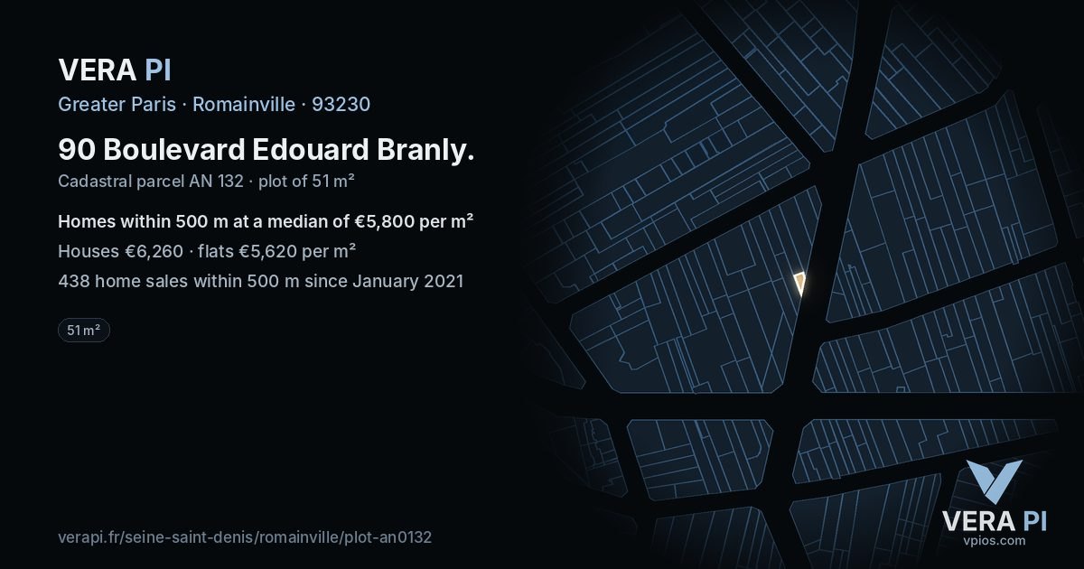 90 Boulevard Edouard Branly, Romainville at night – the plot lit, the parcels around coloured by the prices near them