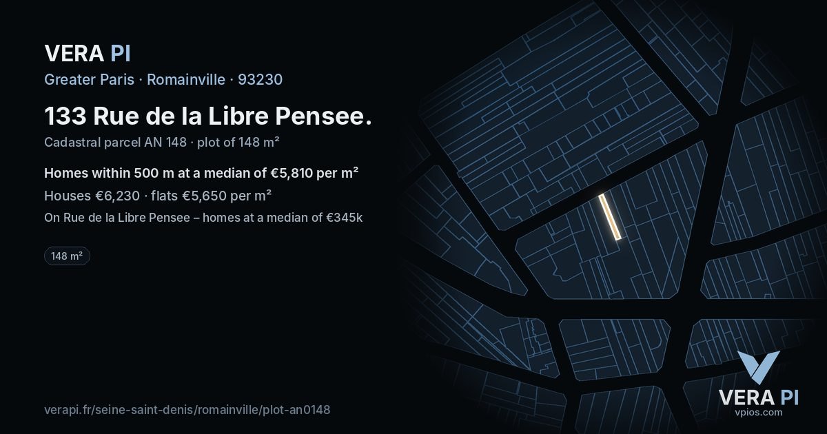 133 Rue de la Libre Pensee, Romainville at night – the plot lit, the parcels around coloured by the prices near them