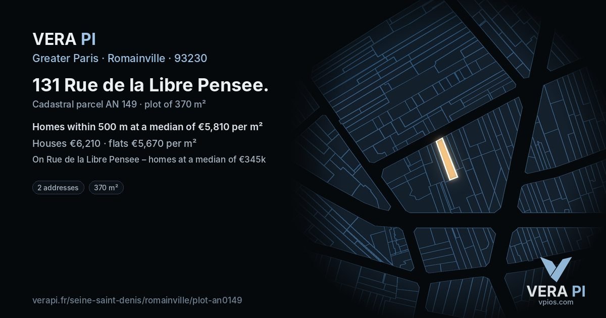 131 Rue de la Libre Pensee, Romainville at night – the plot lit, the parcels around coloured by the prices near them