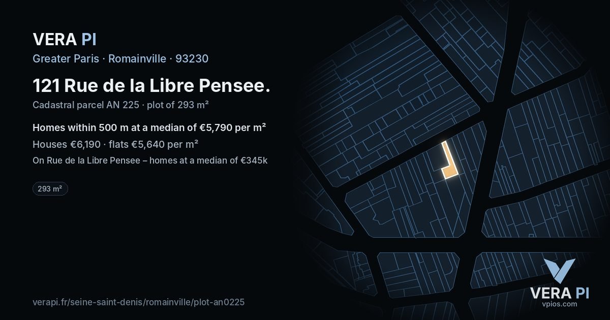 121 Rue de la Libre Pensee, Romainville at night – the plot lit, the parcels around coloured by the prices near them