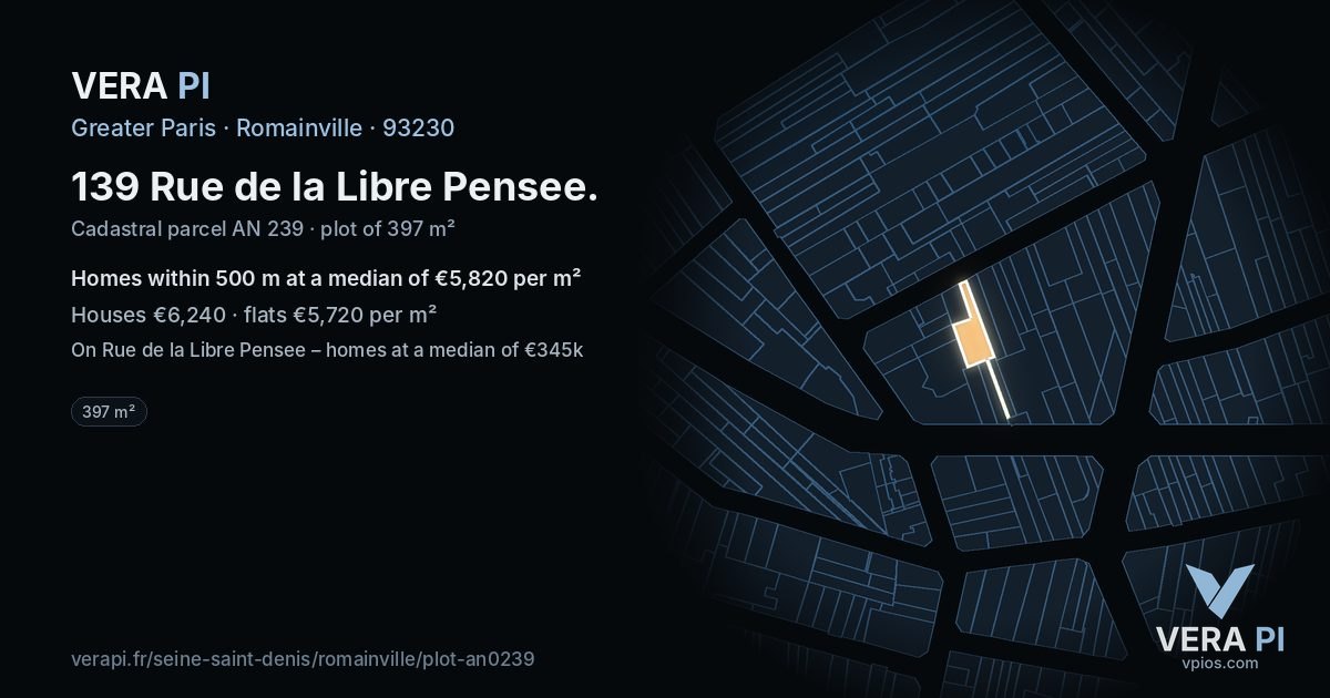 139 Rue de la Libre Pensee, Romainville at night – the plot lit, the parcels around coloured by the prices near them
