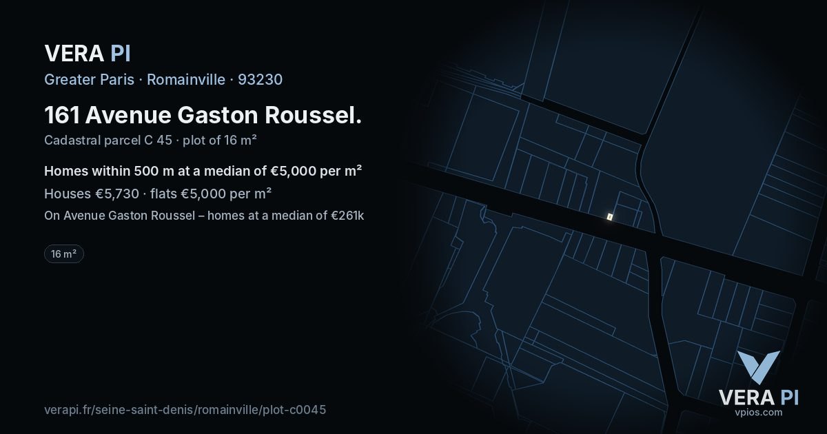 161 Avenue Gaston Roussel, Romainville at night – the plot lit, the parcels around coloured by the prices near them