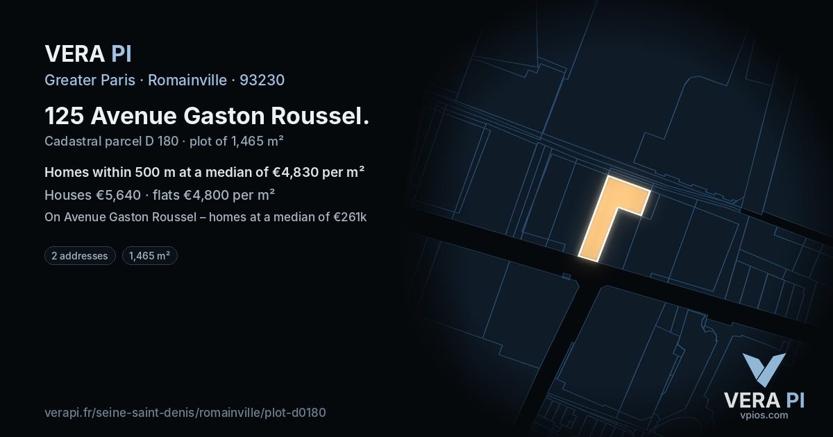125 Avenue Gaston Roussel, Romainville at night – the plot lit, the parcels around coloured by the prices near them
