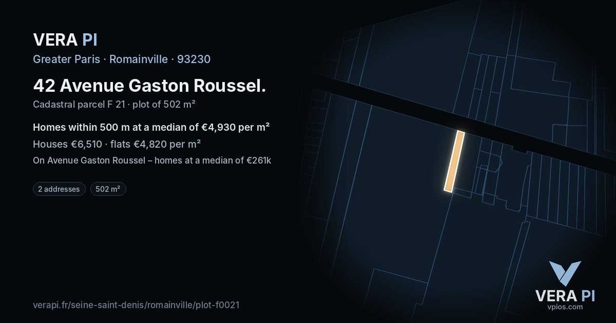 42 Avenue Gaston Roussel, Romainville at night – the plot lit, the parcels around coloured by the prices near them