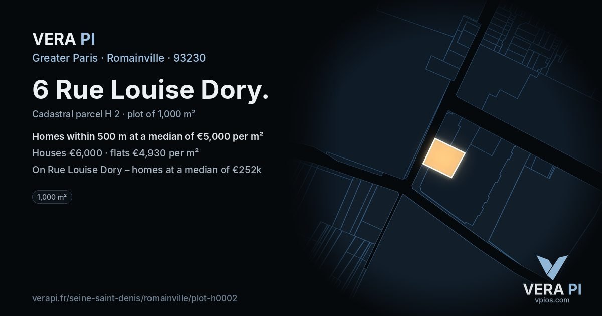 6 Rue Louise Dory, Romainville at night – the plot lit, the parcels around coloured by the prices near them