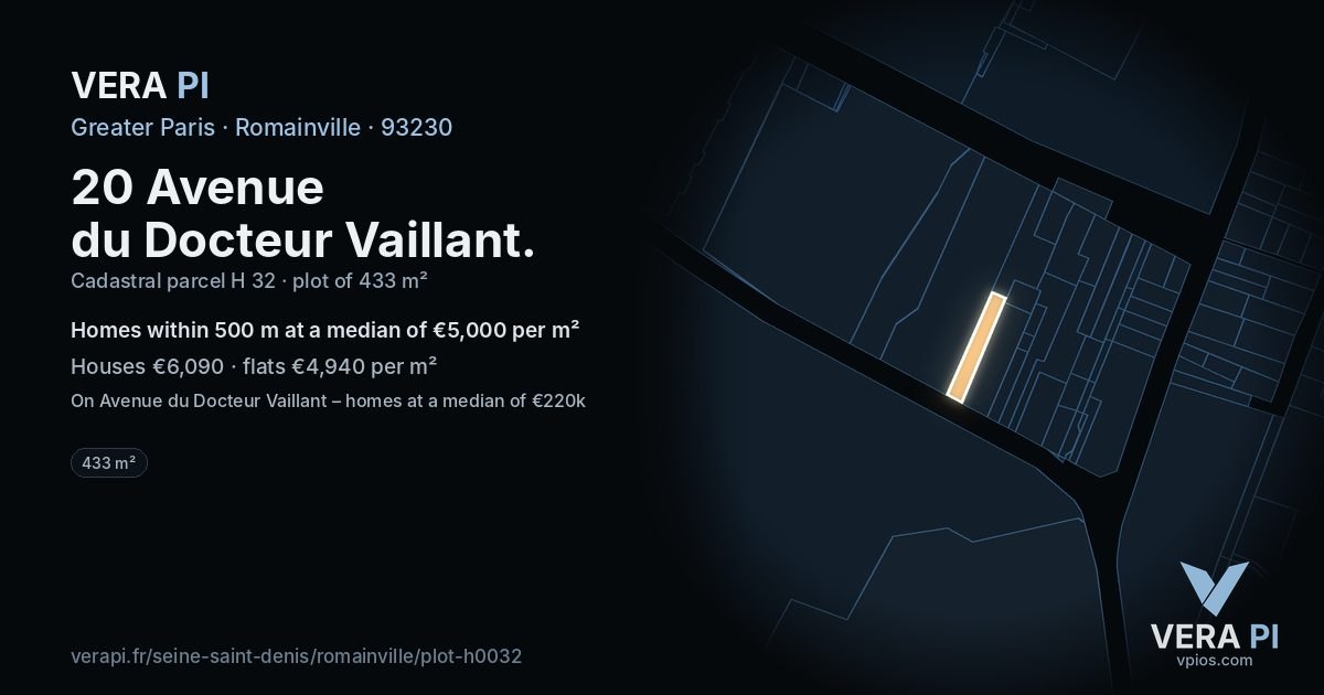 20 Avenue du Docteur Vaillant, Romainville at night – the plot lit, the parcels around coloured by the prices near them