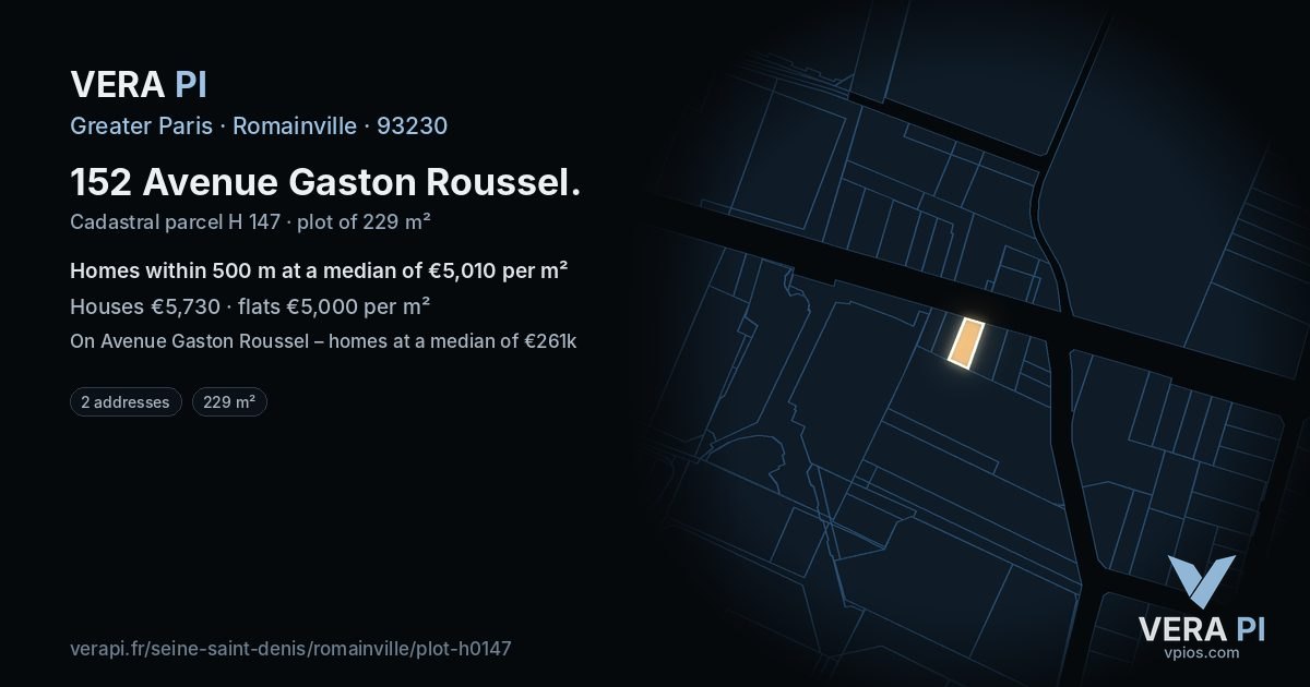152 Avenue Gaston Roussel, Romainville at night – the plot lit, the parcels around coloured by the prices near them