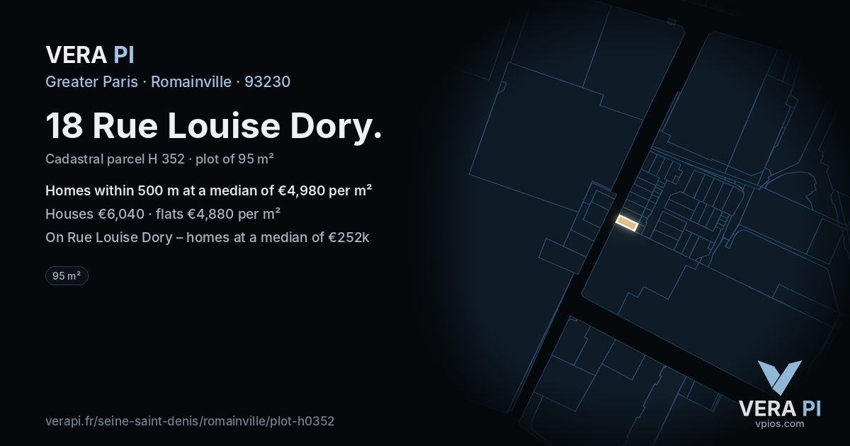18 Rue Louise Dory, Romainville at night – the plot lit, the parcels around coloured by the prices near them