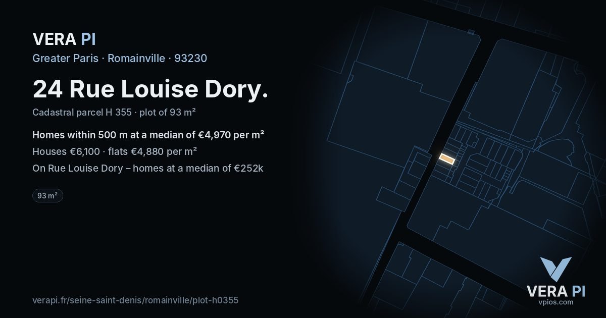 24 Rue Louise Dory, Romainville at night – the plot lit, the parcels around coloured by the prices near them