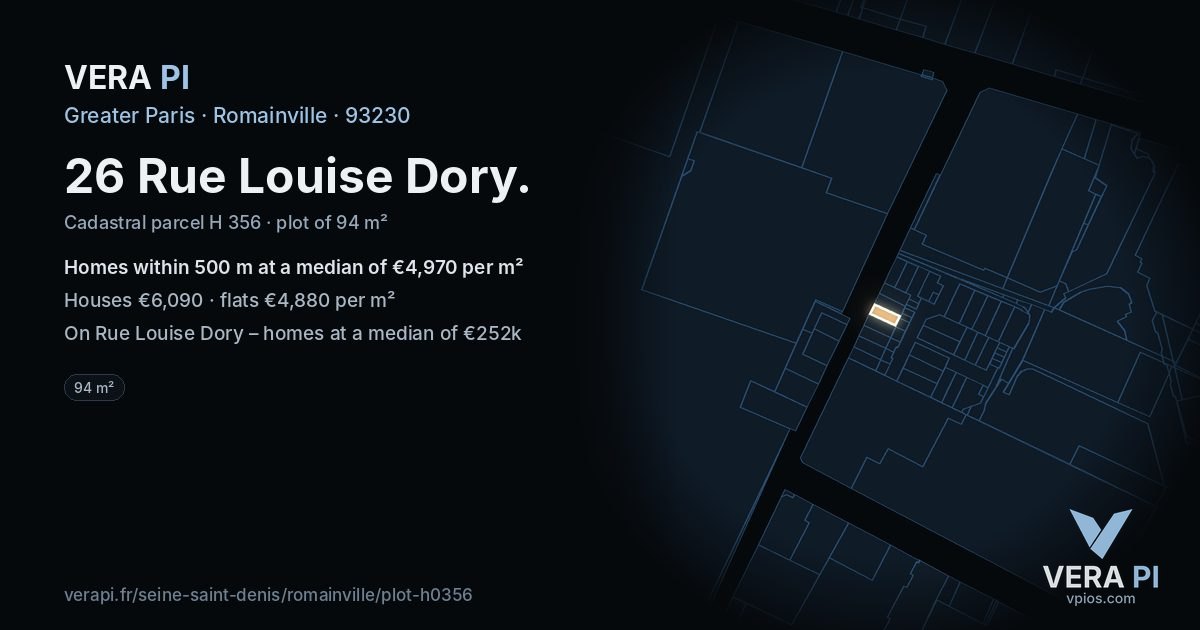 26 Rue Louise Dory, Romainville at night – the plot lit, the parcels around coloured by the prices near them
