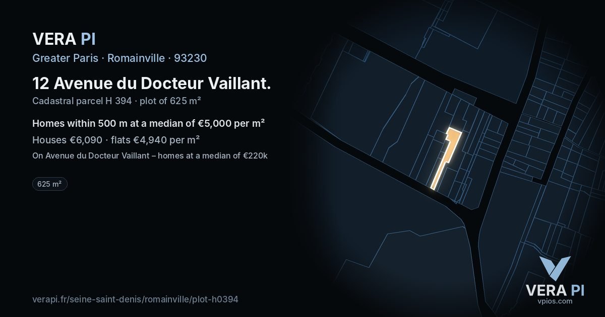 12 Avenue du Docteur Vaillant, Romainville at night – the plot lit, the parcels around coloured by the prices near them